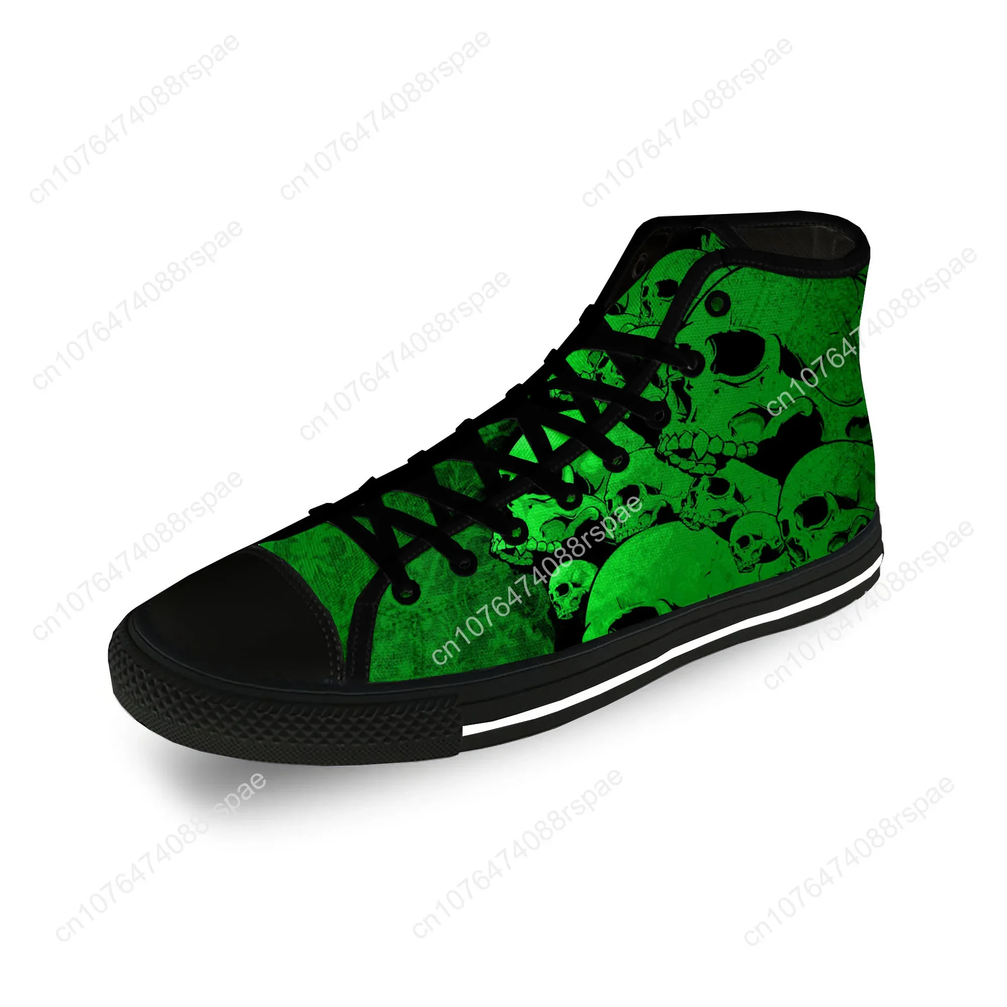 Tênis de lona alta para homens e mulheres, sapatos respiráveis, pano casual, esqueleto, paisley, halloween, horror, impressão 3D, moda