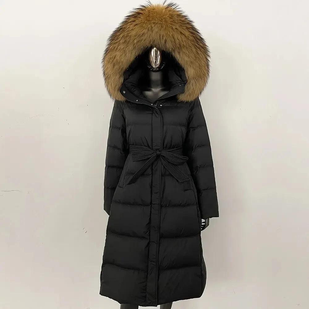 

White Duck Down Coat Women Winter Warm Real Fox Fur Collar Hooded Long Puffer Jacket Thick Natural Fur Waterproof Parkas Jacket