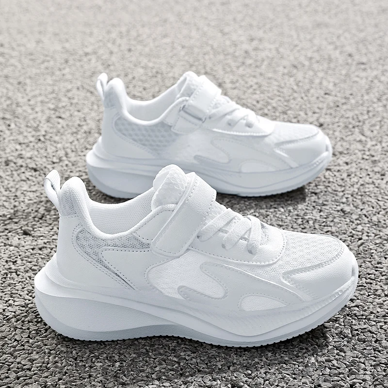 Children's sports shoes hook and loop light leather boys' casual shoes breathable non-slip mesh shoes girls' school sports shoes