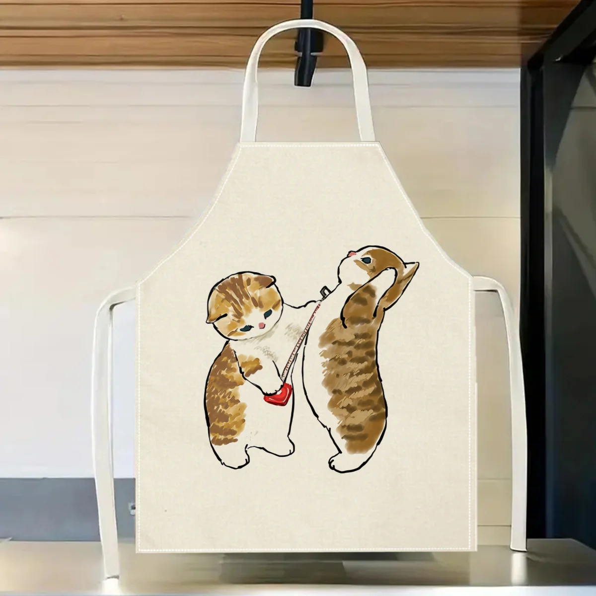 1pc Cute Cats Playing Apron Linen Fabric Kitchen Cooking Baking BBQ Grill Gift For Women Men Home Decor