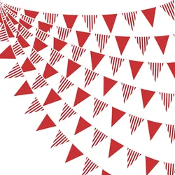 10M Red and White Banner Triangle Flag Bunting Garland Streamer for Carnival Circus Kids Birthday Wedding Outdoor Garden Hanging