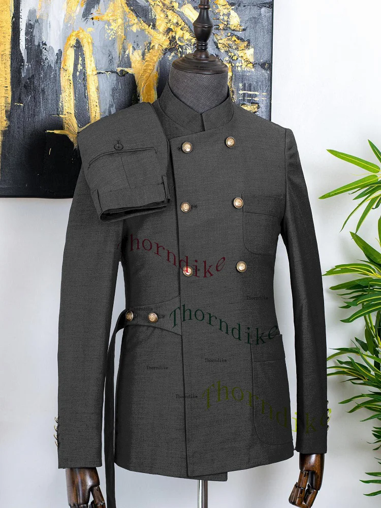Thorndike 2024 Neuankömmling 2 Stück Herren Business Anzüge reguläre Passform Stand Revers Prom Smoking für die Hochzeit (Blazer Hosen) – Detail 23