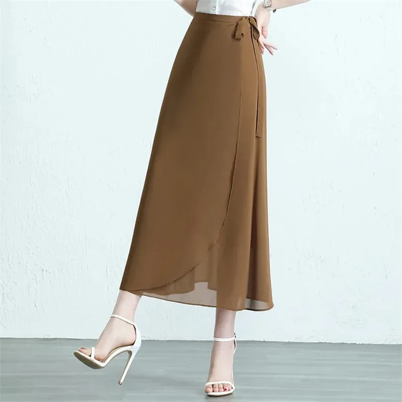 

Faldas Mujer Moda One-piece Elegance Skirts Womens 2023 New Chiffon Black Skirt Summer All-match High Waist Skirt Vetement Femme