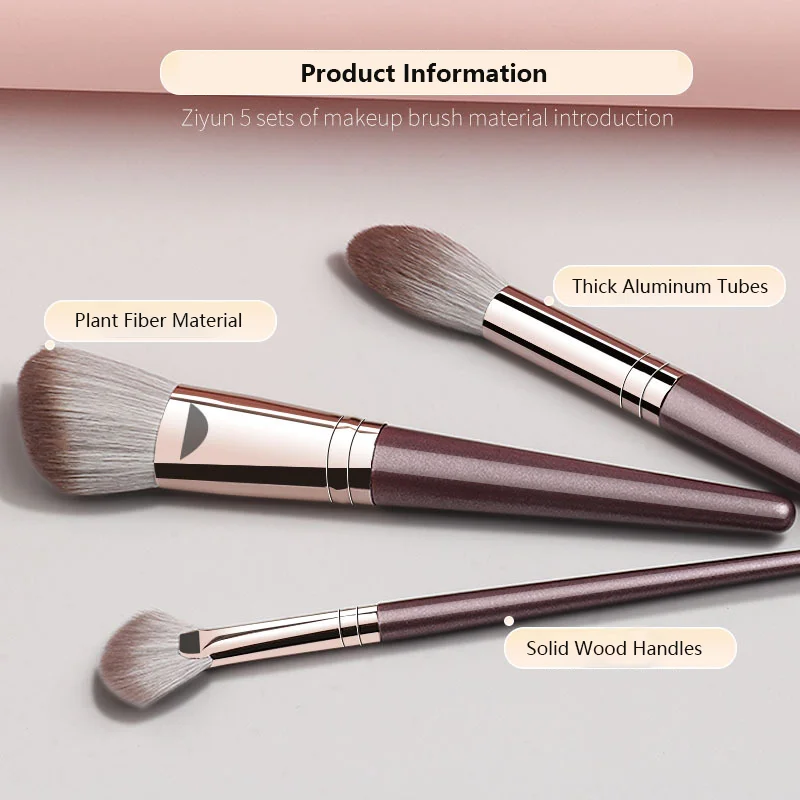 Ensemble de pinceaux de maquillage avec manche en bois, 5 pièces, avec poils souples et embouts en aluminium, pinceaux pour fard à joues et fard à paupières, pour cosmétiques professionnels