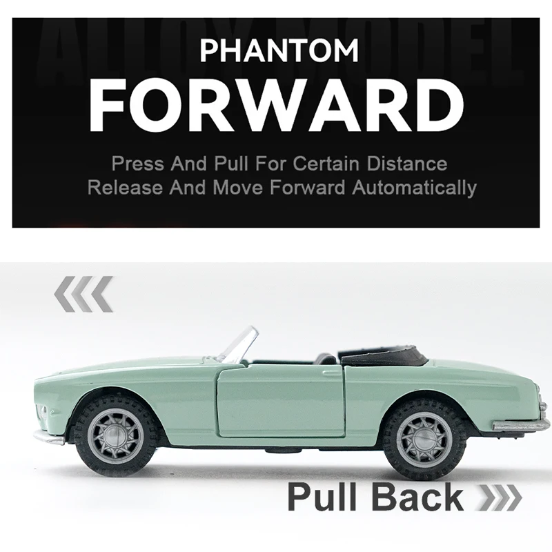 Modelo de coche clásico convertible de aleación fundida a presión 1:36, réplica de vehículo con función de retroceso para colección, regalo, juguete.