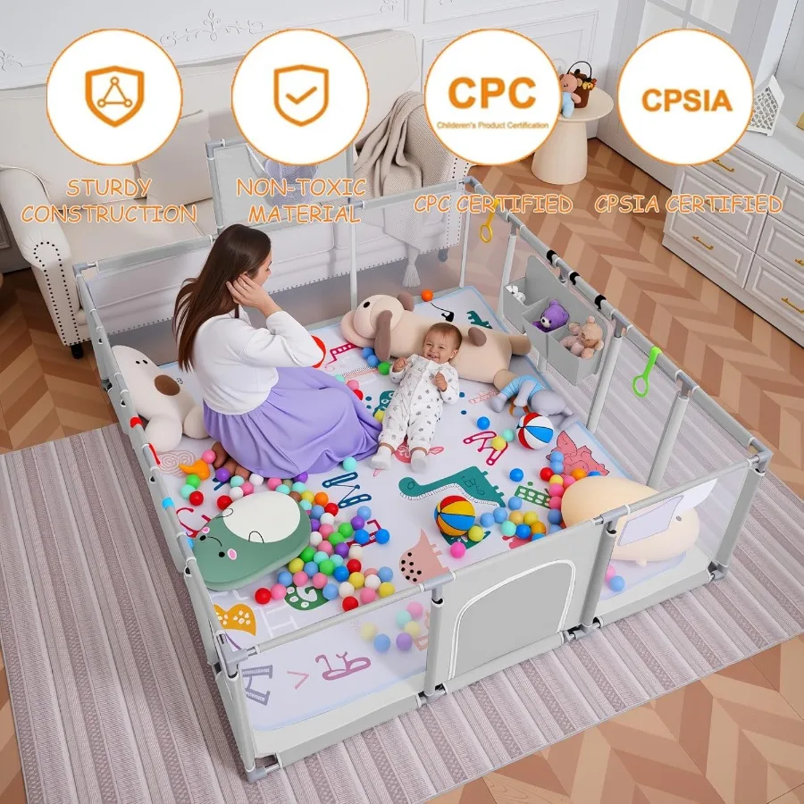 روضة أطفال مقاس 79 × 71 بوصة روضة أطفال مع حصيرة روضة أطفال داخلية وخارجية للأطفال الصغار مع قلم لعب قابل للتنفس مع Ocean Ba #5