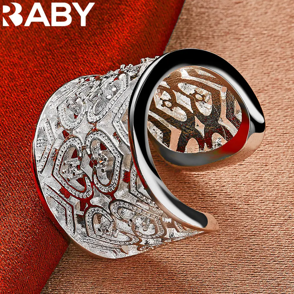 

URBABY 925 Sterling Silver Love Hearts Open Ring For Women and Men Fashion Jewelry Retro Charm Grace Wedding Accessories