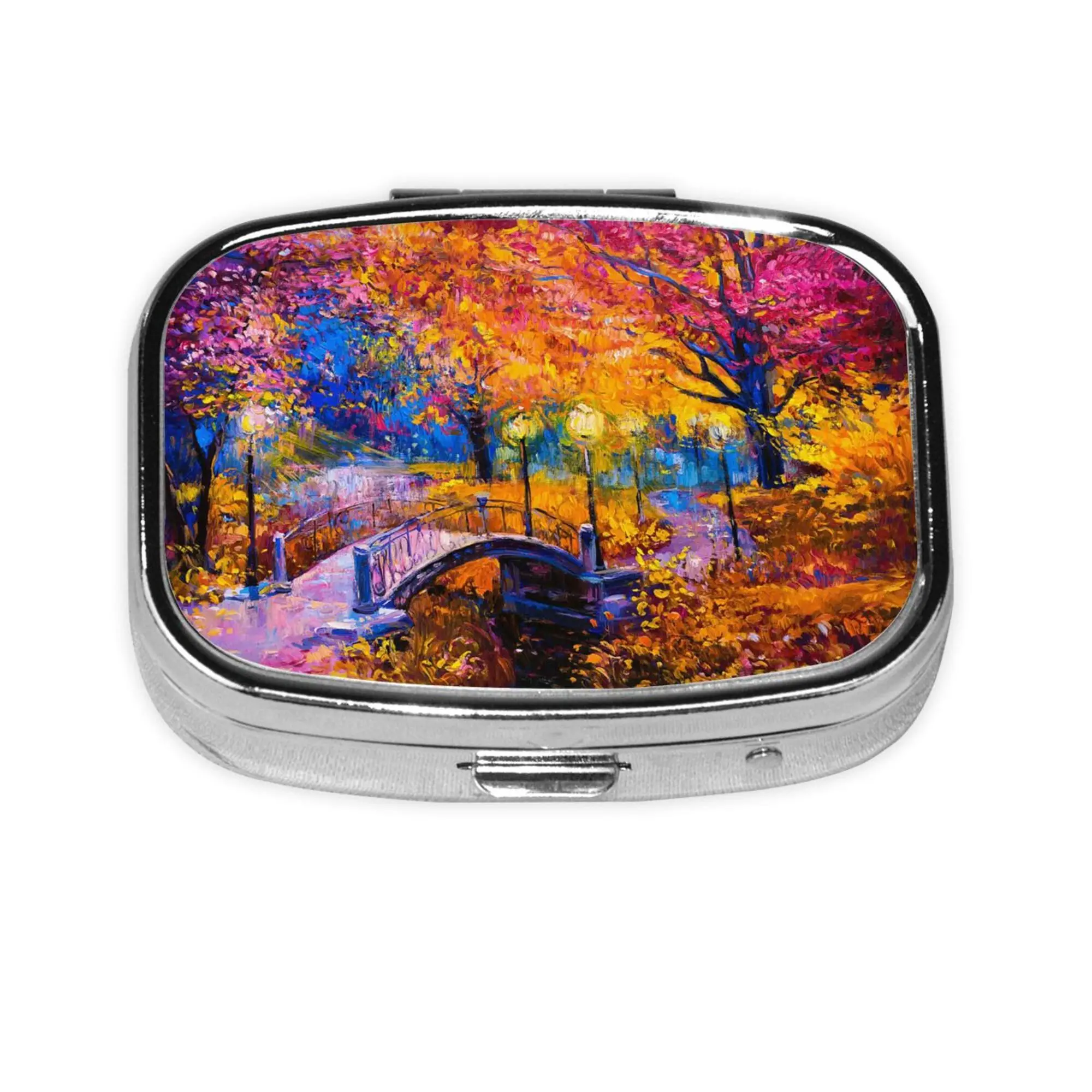 Van Gogh Starry Night Pill Box 2 Compartment Medicine Pill Case Portable Metal Medicine Vitamin Organizer Decorative