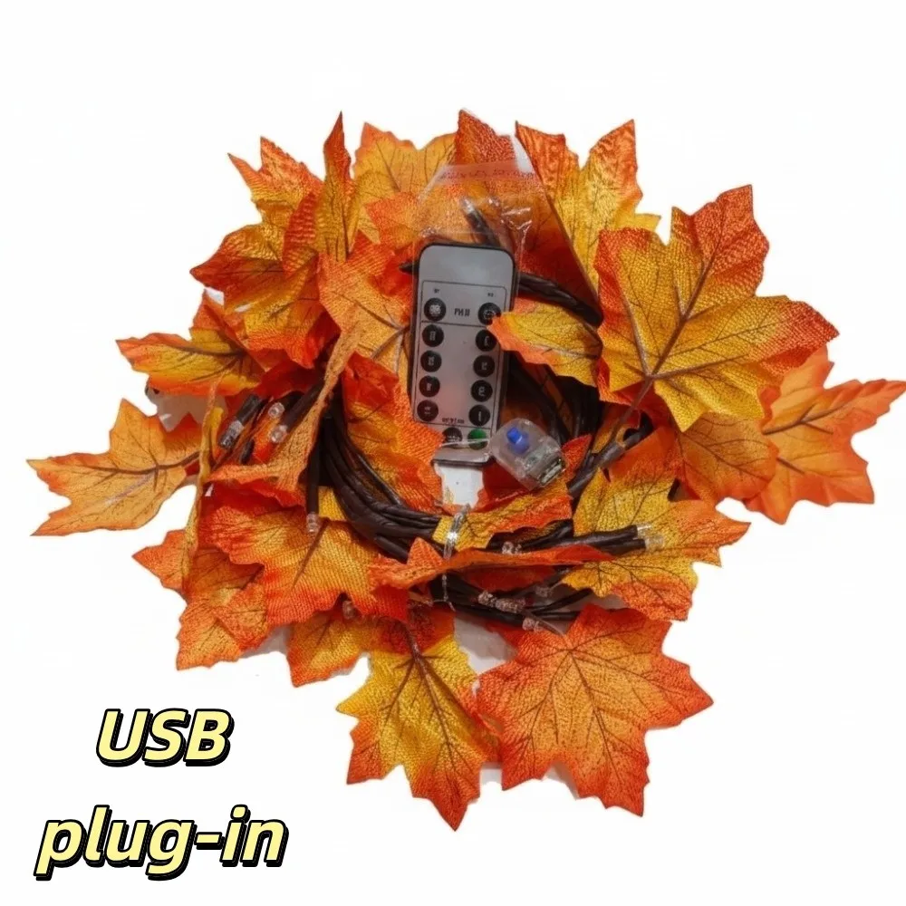 USB Powered Maple Leaf Branch Lights Bendable Vine 8 Lighting Modes Maple Leaf Garland Flexible Vine Lighted Autumn Vine Garland
