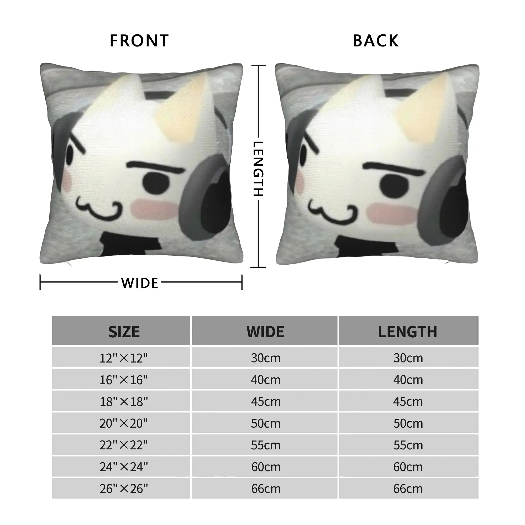 Toro Inoue Cat Square Pillow Case Kawaii Neko Cushion Cover Funny Zippered Decor Pillowcase for Home 40*40cm