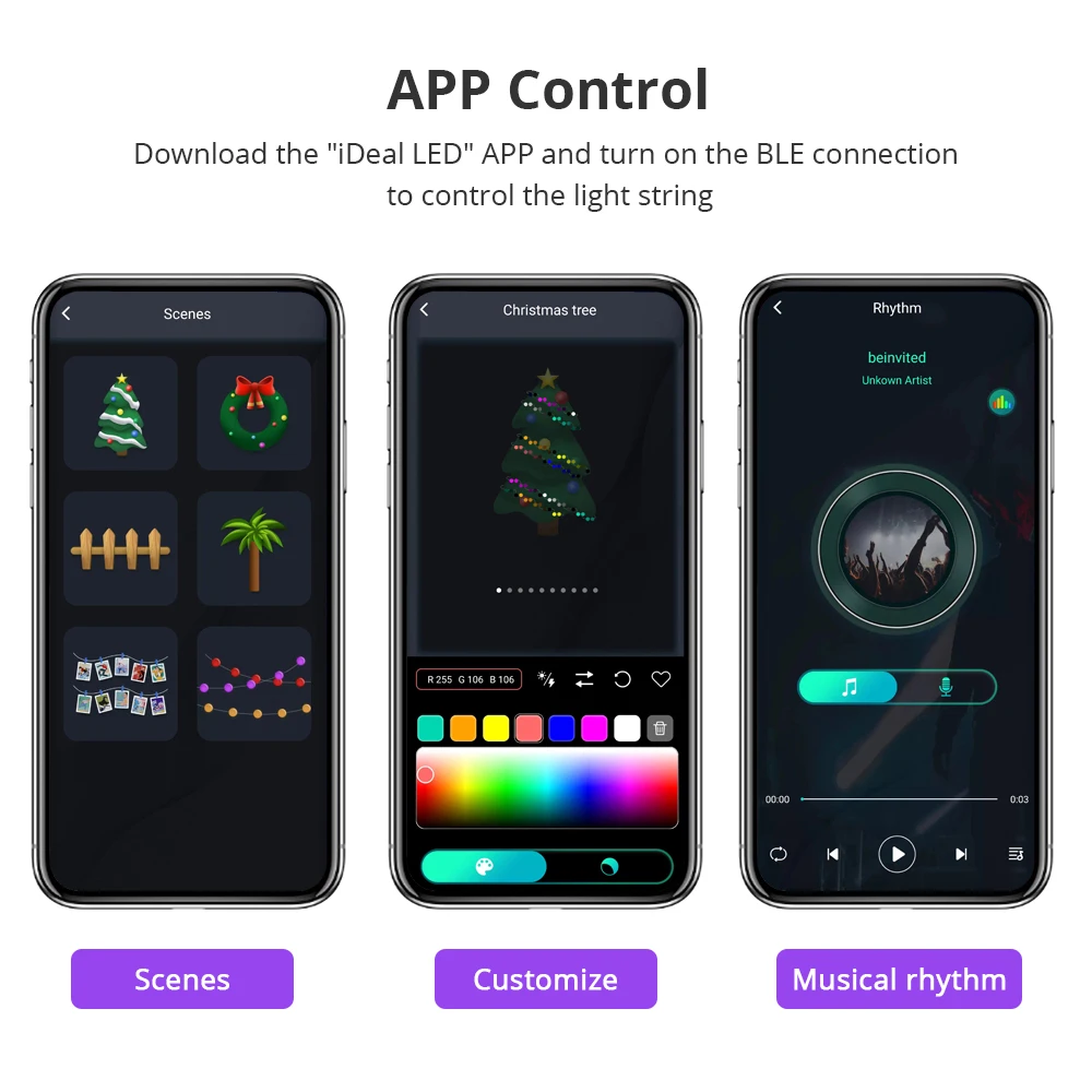 Benexmart BLE RGB Fairy String Light for Christmas Tree Party 5m 10m Dreamcolor LED Strip Light iDeal LED APP 24Key IR Control