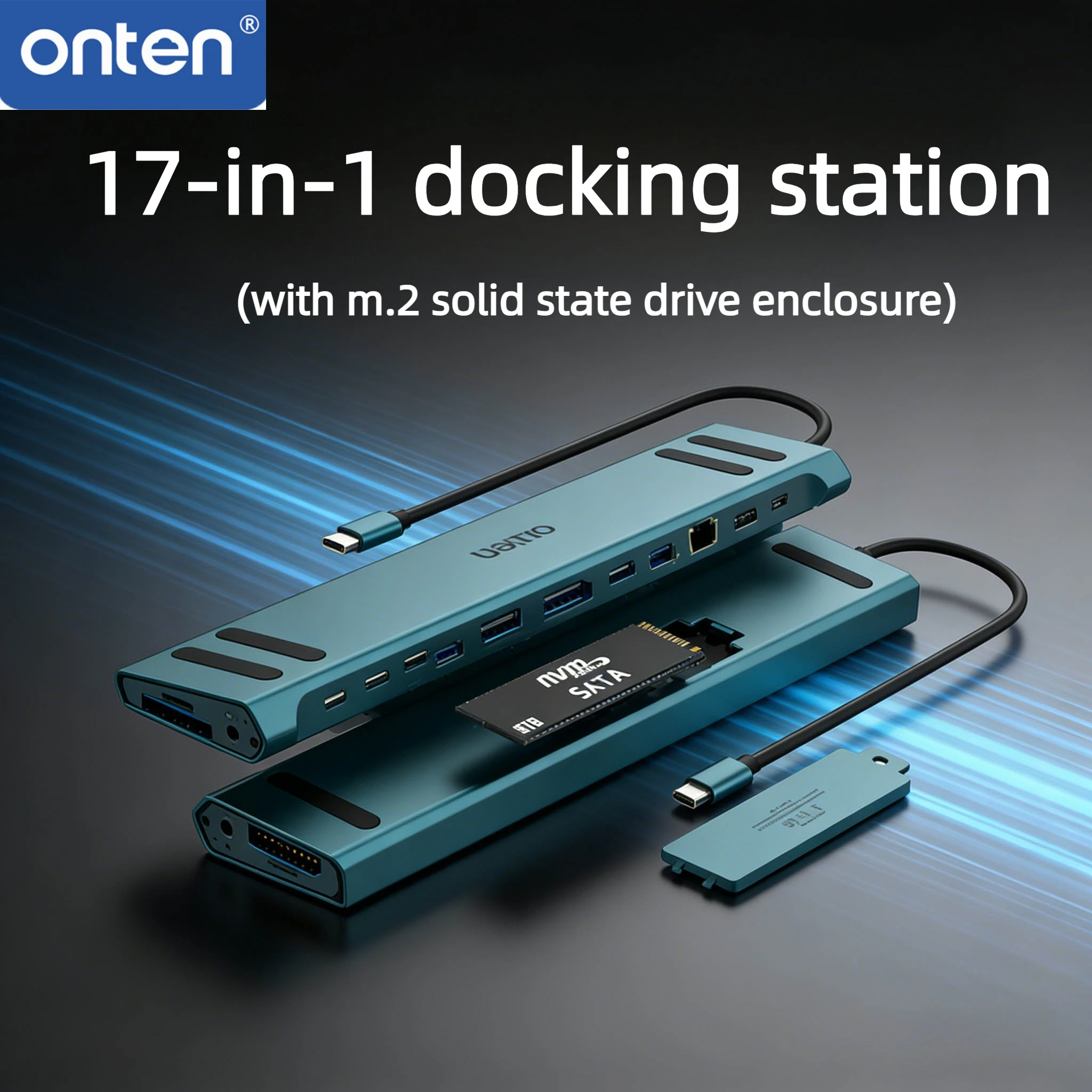 ONTEN 17-Port USB C Docking Station with M.2 SSD Case Multi-Port Adapter Hub for PC Tablet Steam Deck Laptop MacBook Pro Air