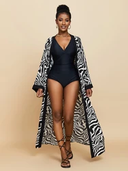 Kimono zèbre de plage, cache maillot pour femmes, imprimé, ceinture, Cape longue, vêtements de plage, soldes