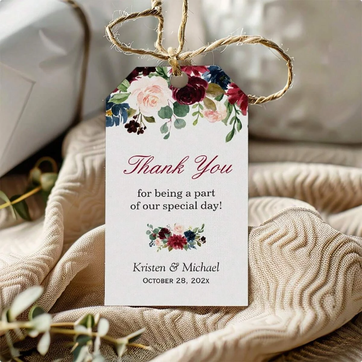 3x5CM  100pcs Custom Wedding Welcome Gift Tags 30 Styles Emerald Greenery Wedding Welcome Gift Tags Thank you Favor Tags No Rope