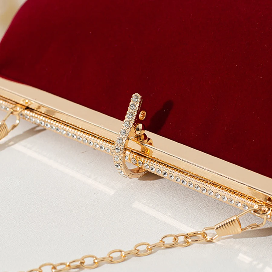 الرجعية المخملية مساء حقائب مخلب محفظة كريستال قابل للقفل سلاسل حقائب كتف لحفل عشاء حفلات الزفاف مأدبة حقيبة يد كيس #2