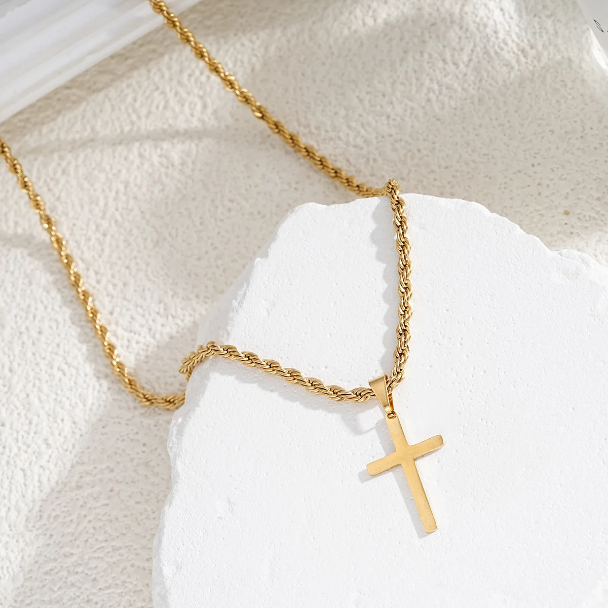 Fashion Cross Stainless Steel Necklace For Men Gold Color Crucifix Pendant Twisted Rope Snake Chain Women Party Jewelry