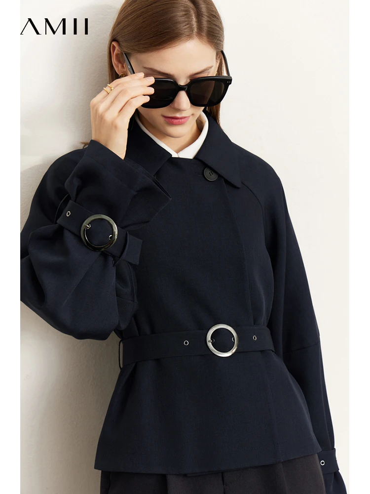 Amii Minimalism Spring Trench Coats  for Women 2023 Fashion Turn-down Collar Belt Trench Coat Slim Female Short Jacket 12241053