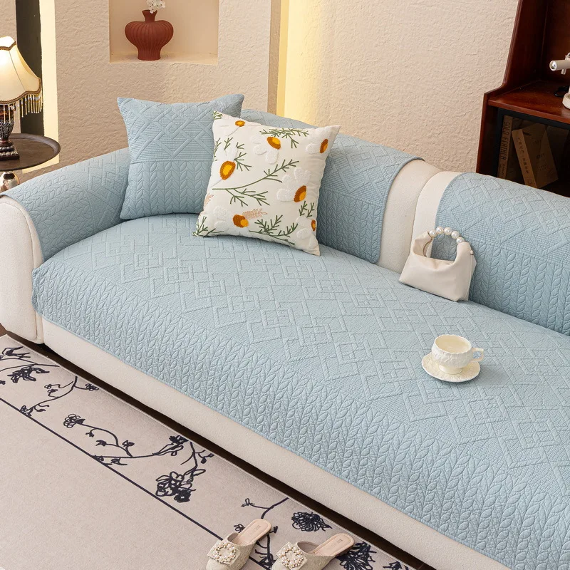 New Pure Cotton Sofa Seat Cover Winter Couch Pad for Living Room Decor Corner Non-Slip Solid Sofa Cushion Mat Towel כיסוי ספה