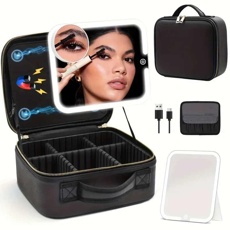 

Border Storage Travel Portable Cosmetic Case INS Style Face Value Large Capacity High-Grade Led Cosmetic Bag with Light Mirror A