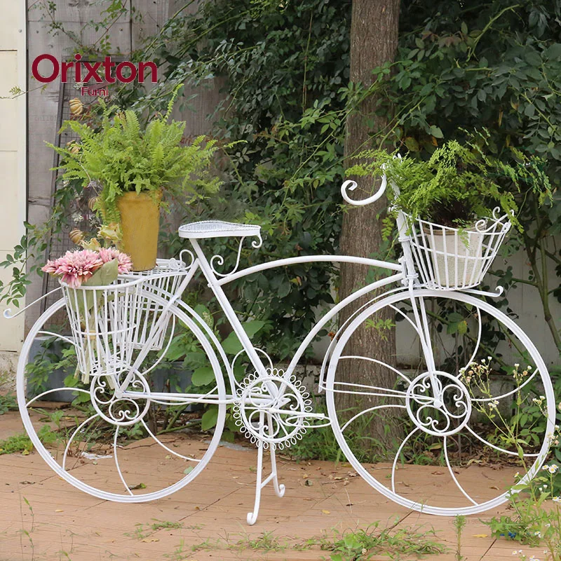 European Style Bicycle Planter Vintage Iron Flower Stand for Garden Decor Outdoor Shop Display Rust-Proof Patio Planter Basket