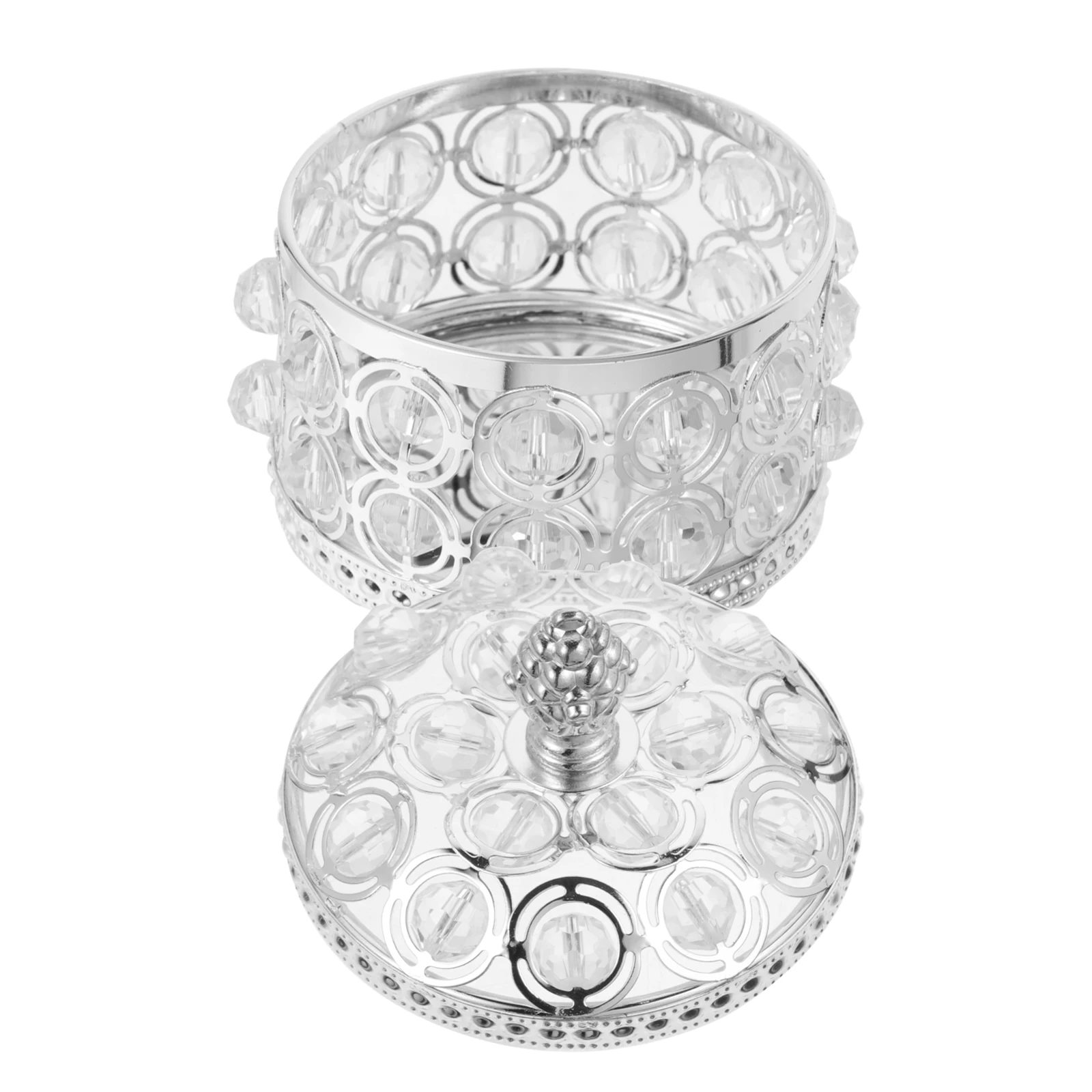 

Crystal Jewelry Box Earrings Storage Case Tabletop Container Silver Holder Travel Gift Premium Alloy Hollow Structure