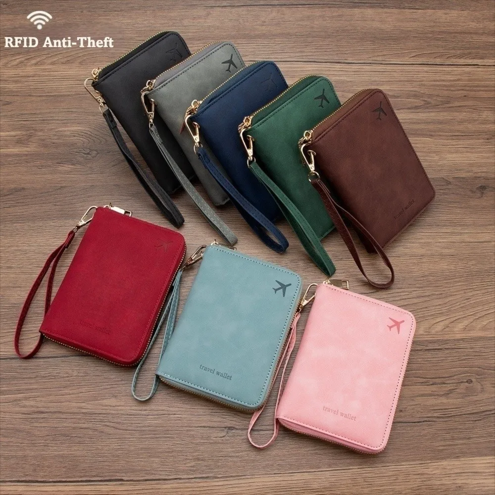 

Multi-Functional PU RFID Passport Case Solid Color Zipper Closure Passport Holder Anti-Magnetic Coin Purse Unisex