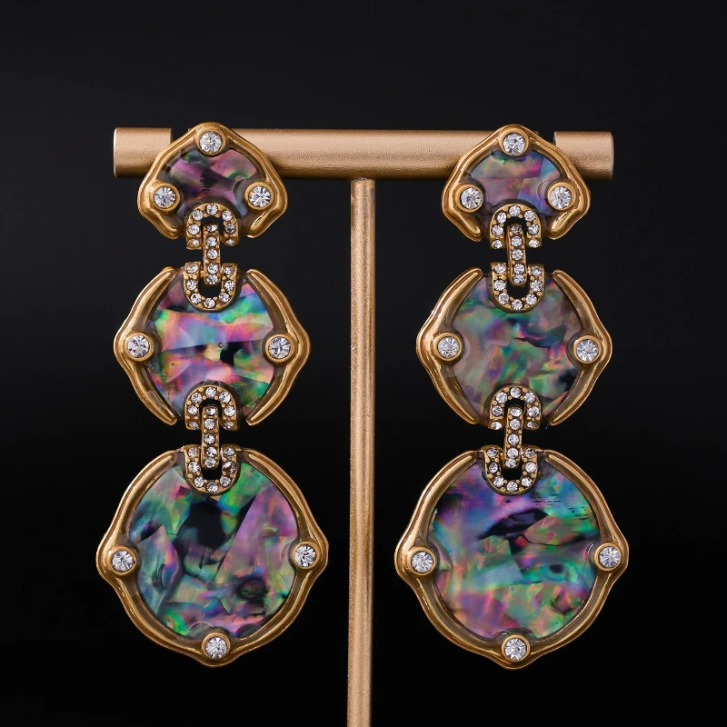 

Retro Geometric Colorful Shell Inlaid Zircon Earrings Boho Sparkling Dangle Earrings Women Fashion Jewelry
