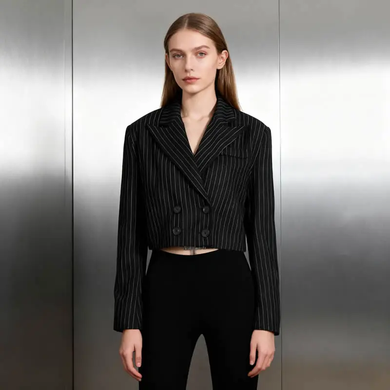 

Short Suit Coat Office Lady's Turn-Down Collar Long Sleeve Striped Coat