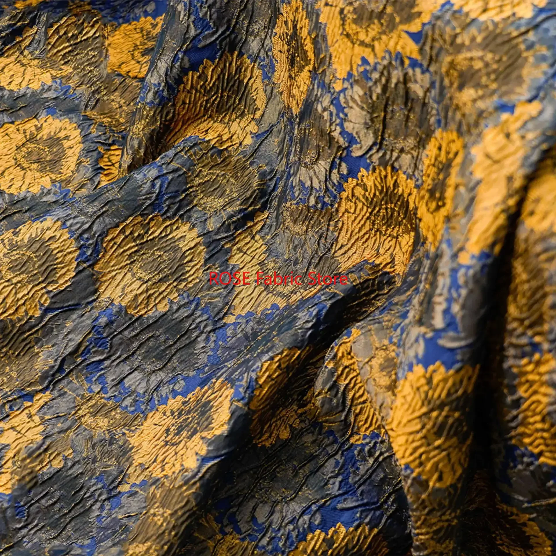 1 Meter Retro Sunflower Relief Jacquard Fabric Fashion Dress Tote Bag Pillow Decorative Sewing Fabric