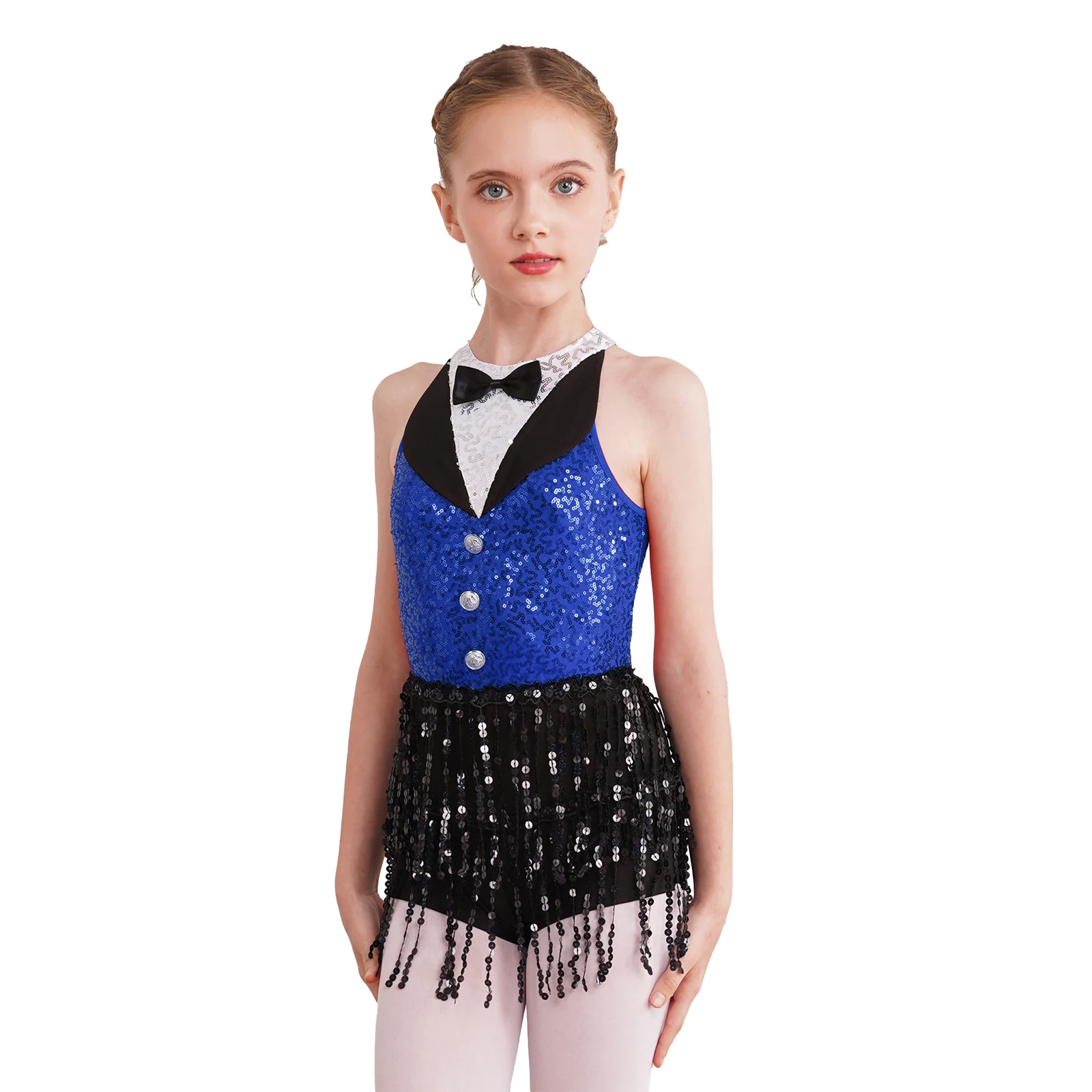 KidsGirls Latin Dance Dress Stage Performance Costume Sparkly Fringed One-Piece Dancewear For Latin Jazz Tap Modern Street Dance