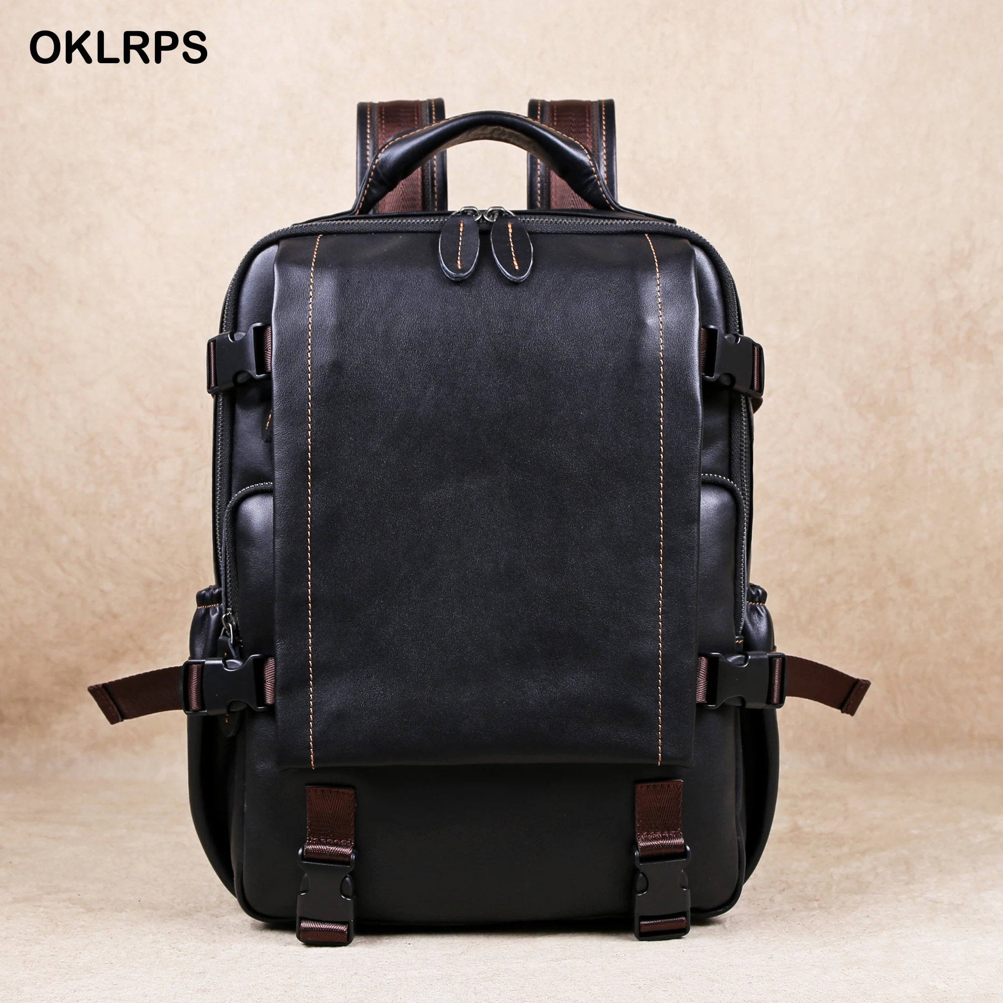 

Genuine Leather Anti-Theft Shoulder Bag, Top Layer Cowhide Casual Large-Capacity Computer Bag For Men And Women, Travel Backpack