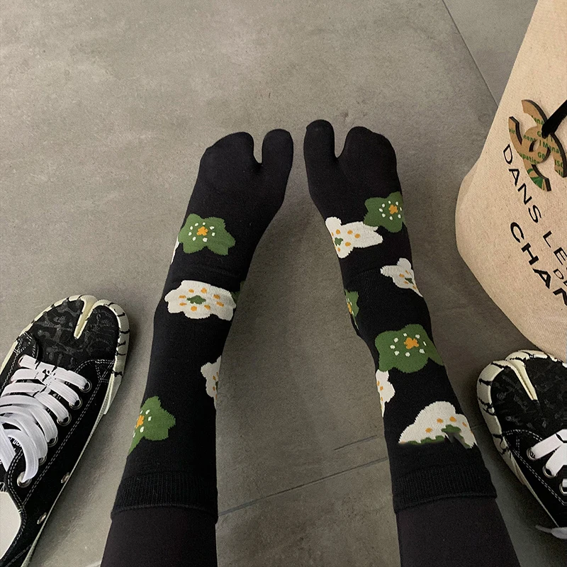 Spring Summer Cute Multi Colored Jacquard Carrot Cat Flower Artistic Patterns Cotton Split Toe Woman Socks Two-Toed Tabi Sox