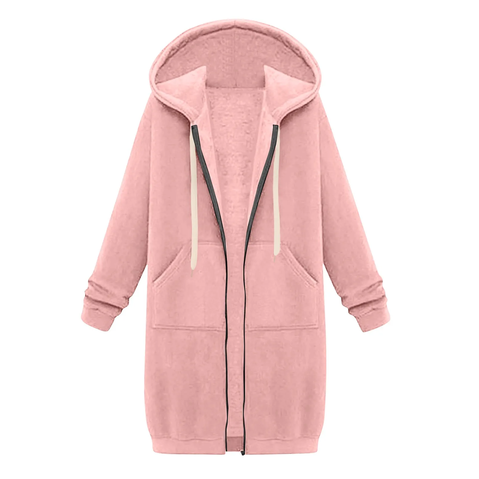 2024 Nieuwe Vrouwen Zip Up Hoodies Oversized Fleece Lange Tuniek Sweatshirts Casual Lange Mouw Herfst Hoodie Zakken Effen Jas