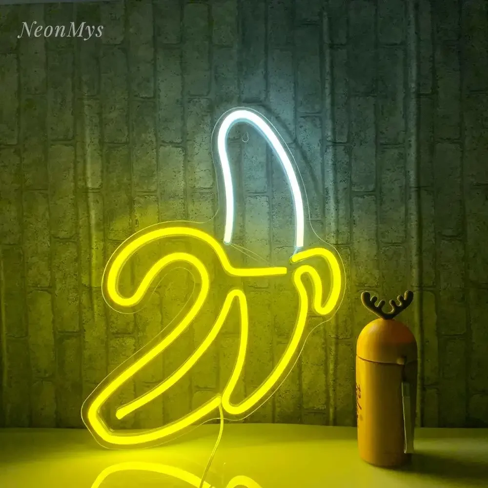 Banana Neon Signs Yellow LED  for Bedroom FruitUSB Powered SwitchDecor Christmas Room  Kids Bedroom Birthday Party Bar Decor