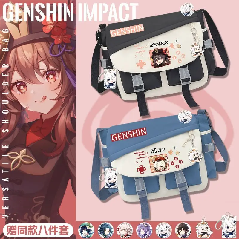 

Single Shoulder Backpack For Middle Students Genshin Impact Merchandise Xiao Palace Anime Two-Dimensional Canvas Tutoring Boys