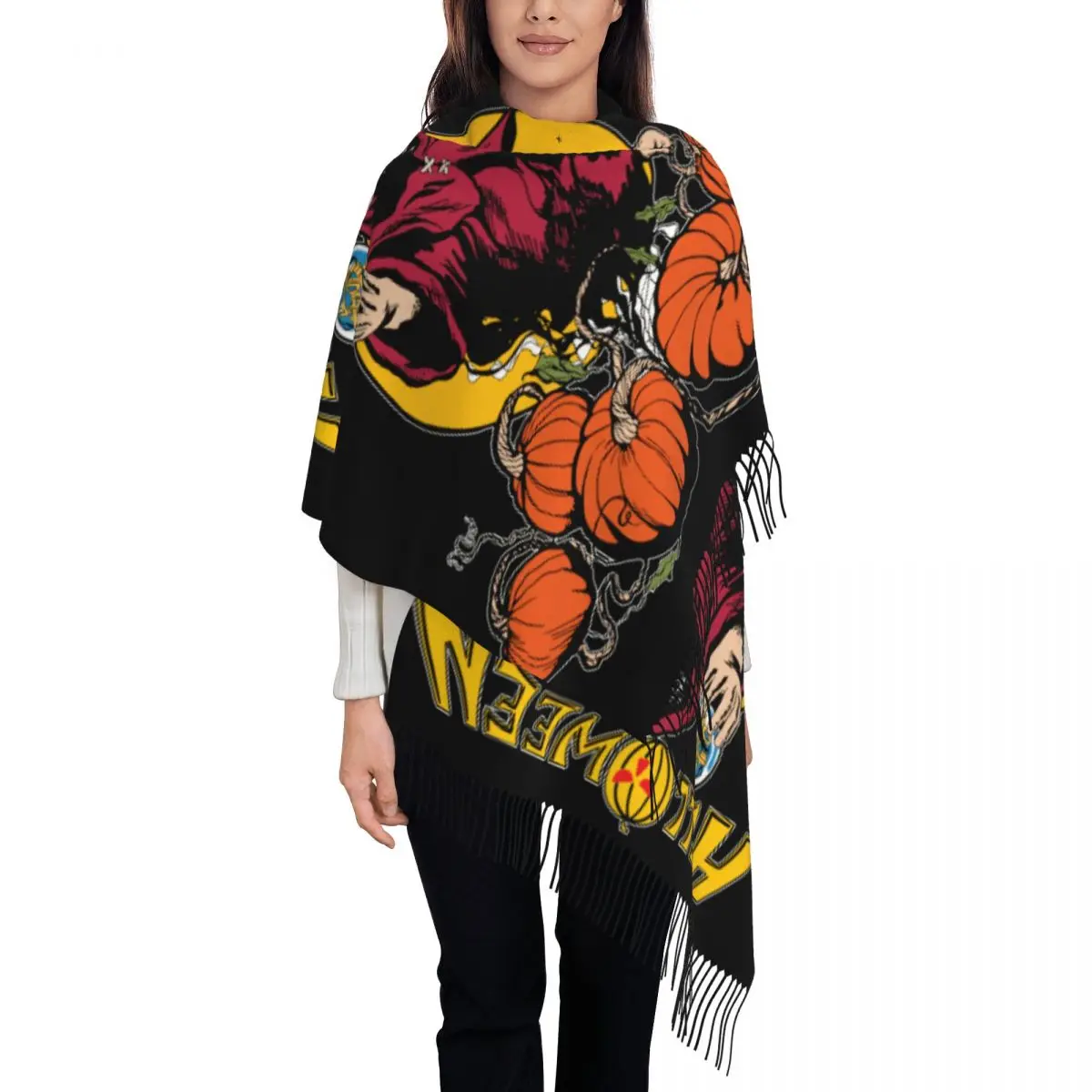 

Female Large Helloween Keeper Of The Seven Keys Part Scarves Winter Fall Soft Warm Tassel Shawl Wraps Heavy Metal Rock Scarf