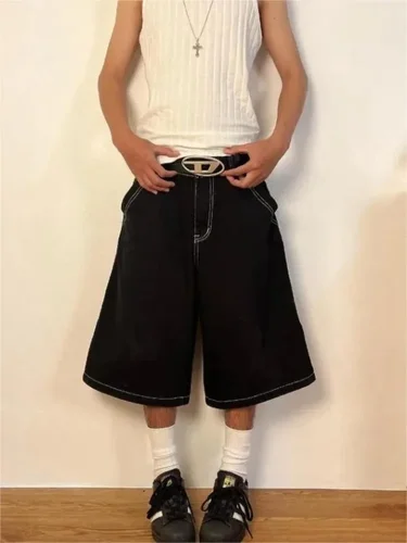 Imagen 2 del producto HOUZHOU Y2k Vintage pantalones vaqueros holgados pantalones cortos mujer ropa de calle Jorts coreano Harajuku gótico pantalones vaqueros de gran tamaño bordado verano