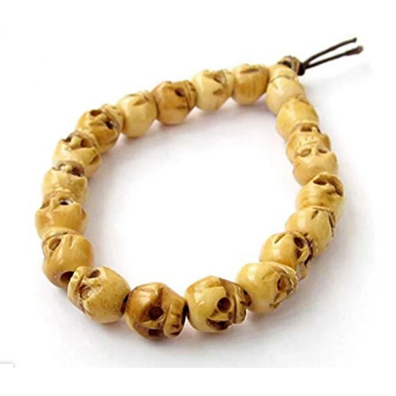 EASTCODE Charming Mens Ox Bone Carved Skull Beads Buddhist Prayer Wrist Mala Bracelet