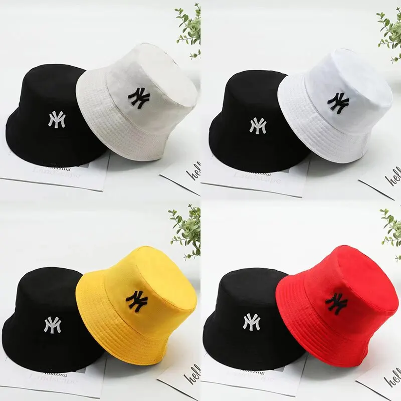 Unisex Letter Embroidery Personality Two-sided Bucket Hats Fishermen Caps Outdoor Casual Cap Sunscreen Hat