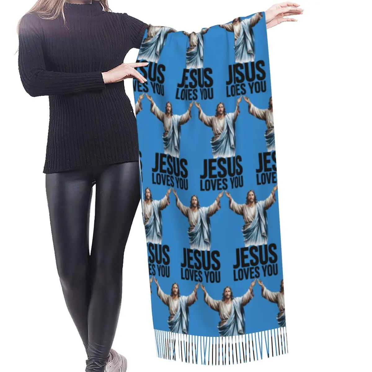 يسوع يحبك وشاح شرابة الأوشحة النساء شالات دافئة ناعمة ويلتف كبير الخريف الشتاء شال التفاف