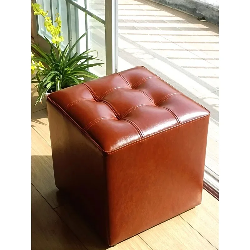 European leather seat pier sofa stool foot pedal living room adult door shoe change stool simple modern ottoman soft