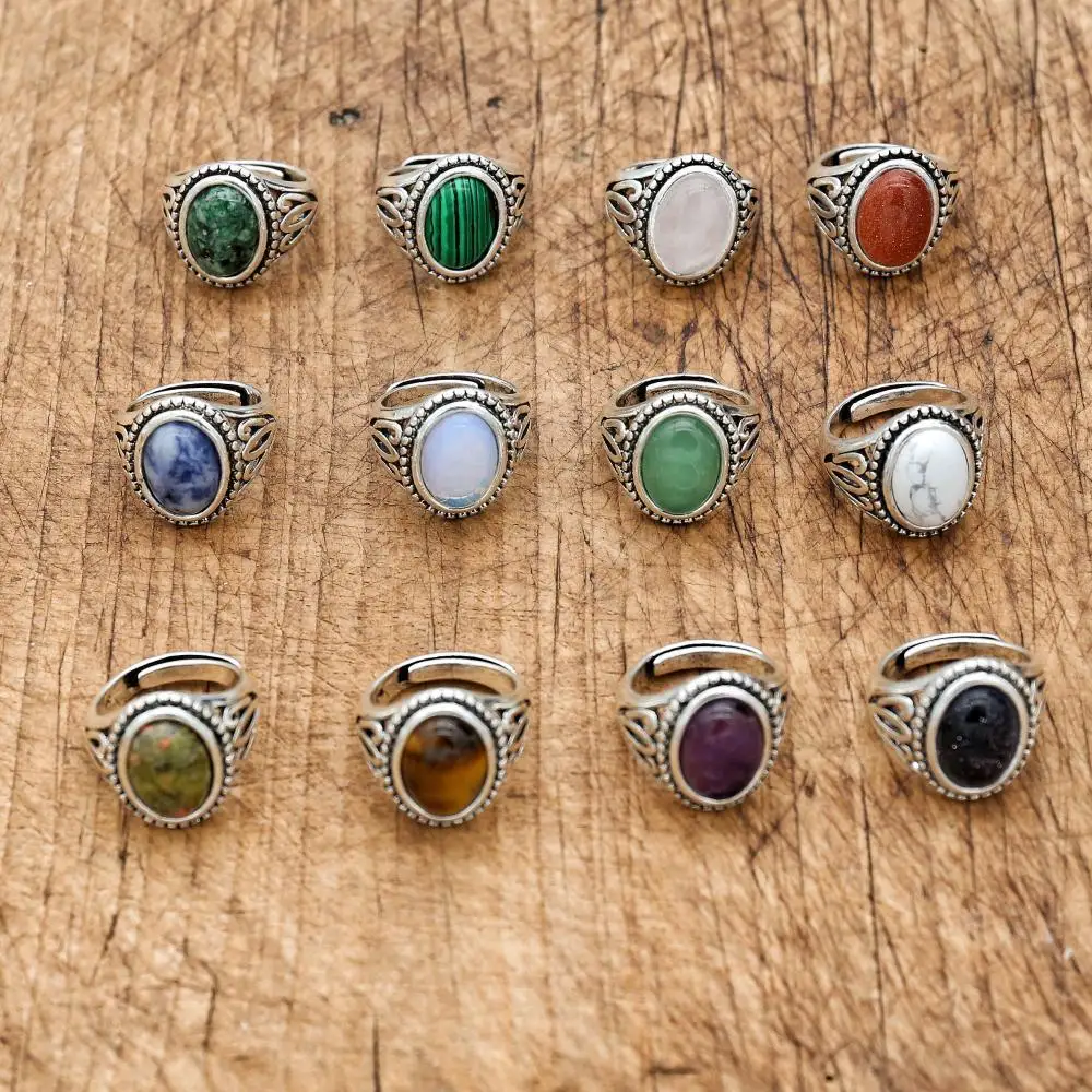 10*14mm Natural Stone Vintage Ring Antique Jewelry Adjustable Tiger Eye Rings for Women Men Large Stone Party Jewelry Gift view 2