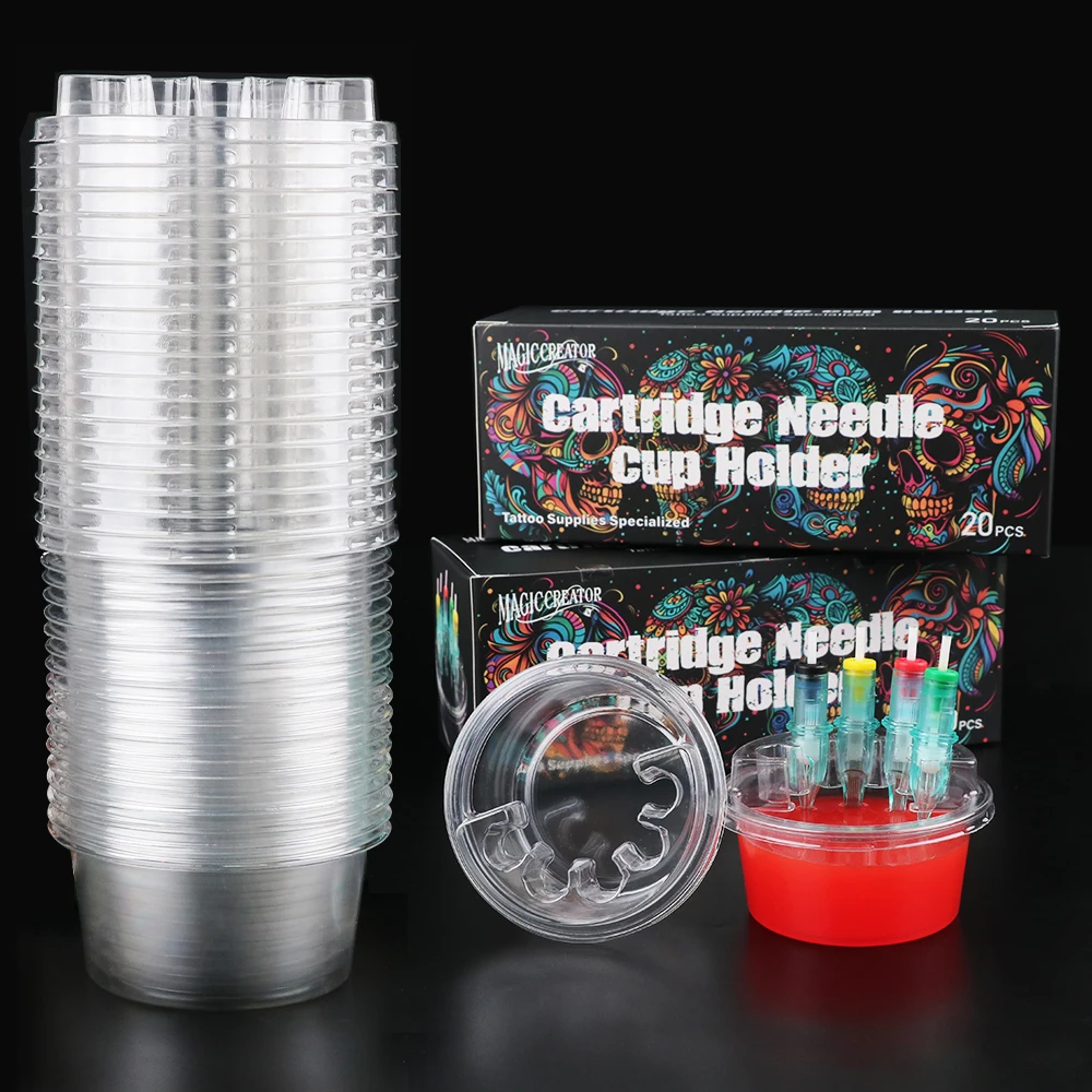 

20pcs Disposable Tattoo Needle Cartridge Needle Cups Holder Plastic Ink Cleaning Cup Stand Tattoo Cartridge Tray Tattoo Supplies
