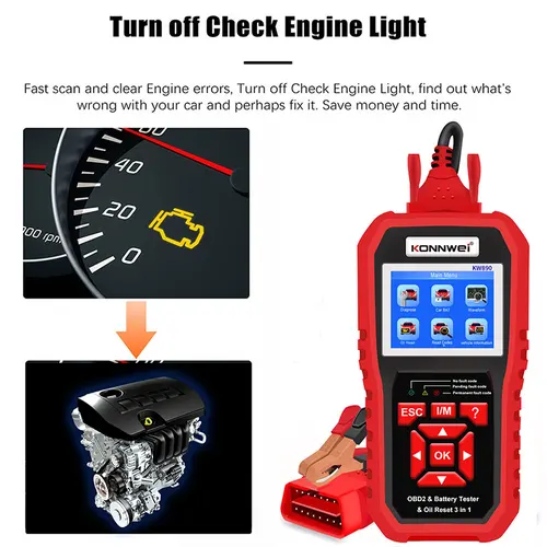 Imagen 2 del producto KONNWEI KW890 12V probador de batería de coches analizador herramientas de diagnóstico automático batería compatible con escáner OBD2 de coche 3 en 1 + lector de código KW310