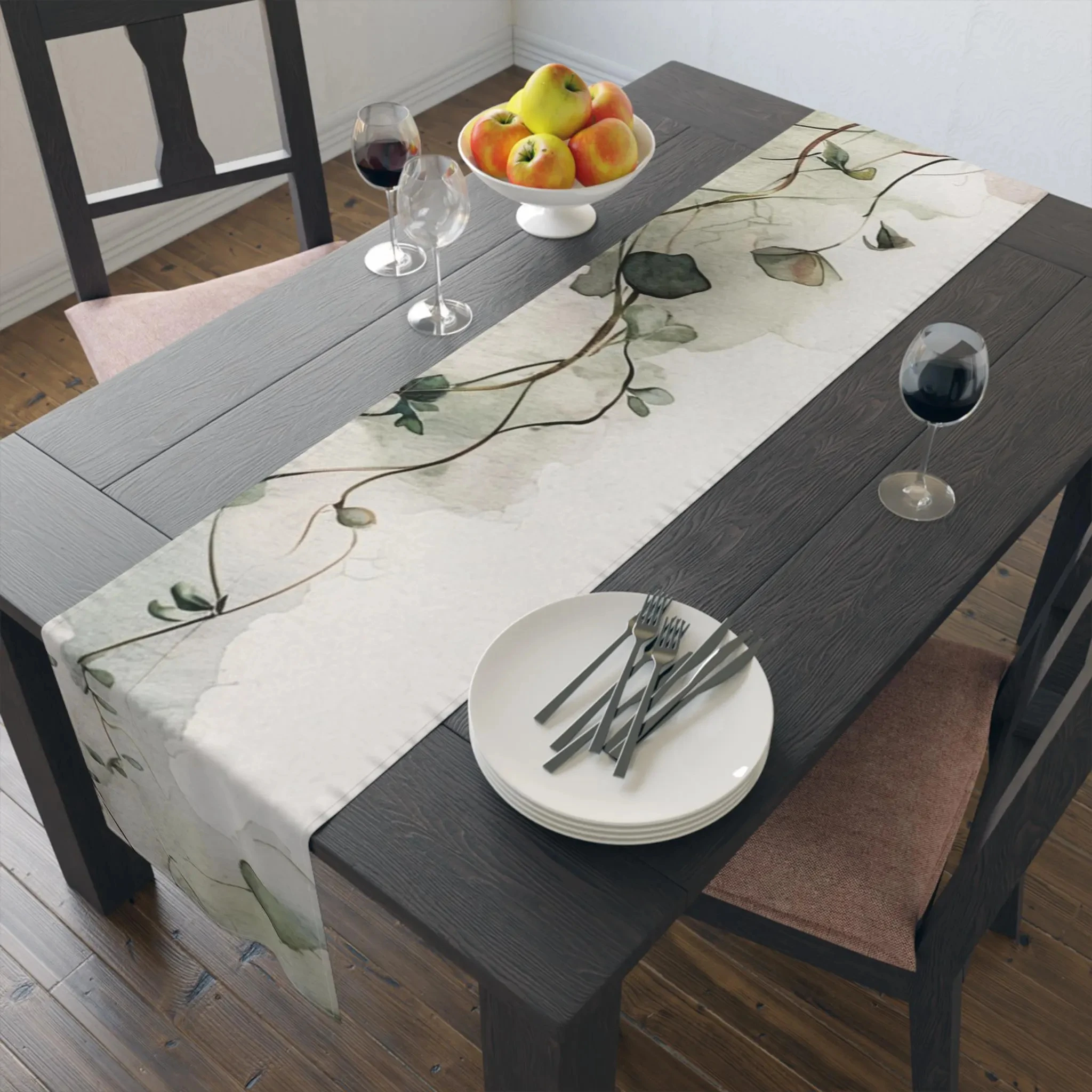 1pc Eucalyptus Leaf Spring Watercolor Greenery Table Runner 