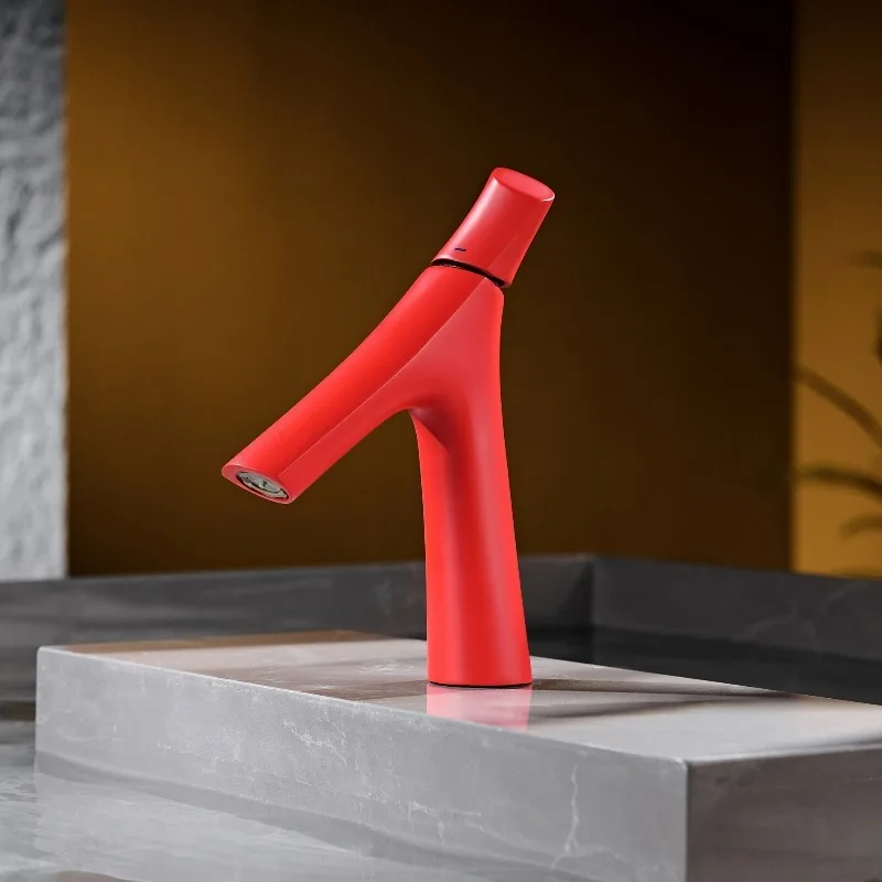 

Special Shape Faucet All-copper 2 Modes Washbasin Hot and Cold Faucet Washbasin Sink Red Faucet Bathroom Household