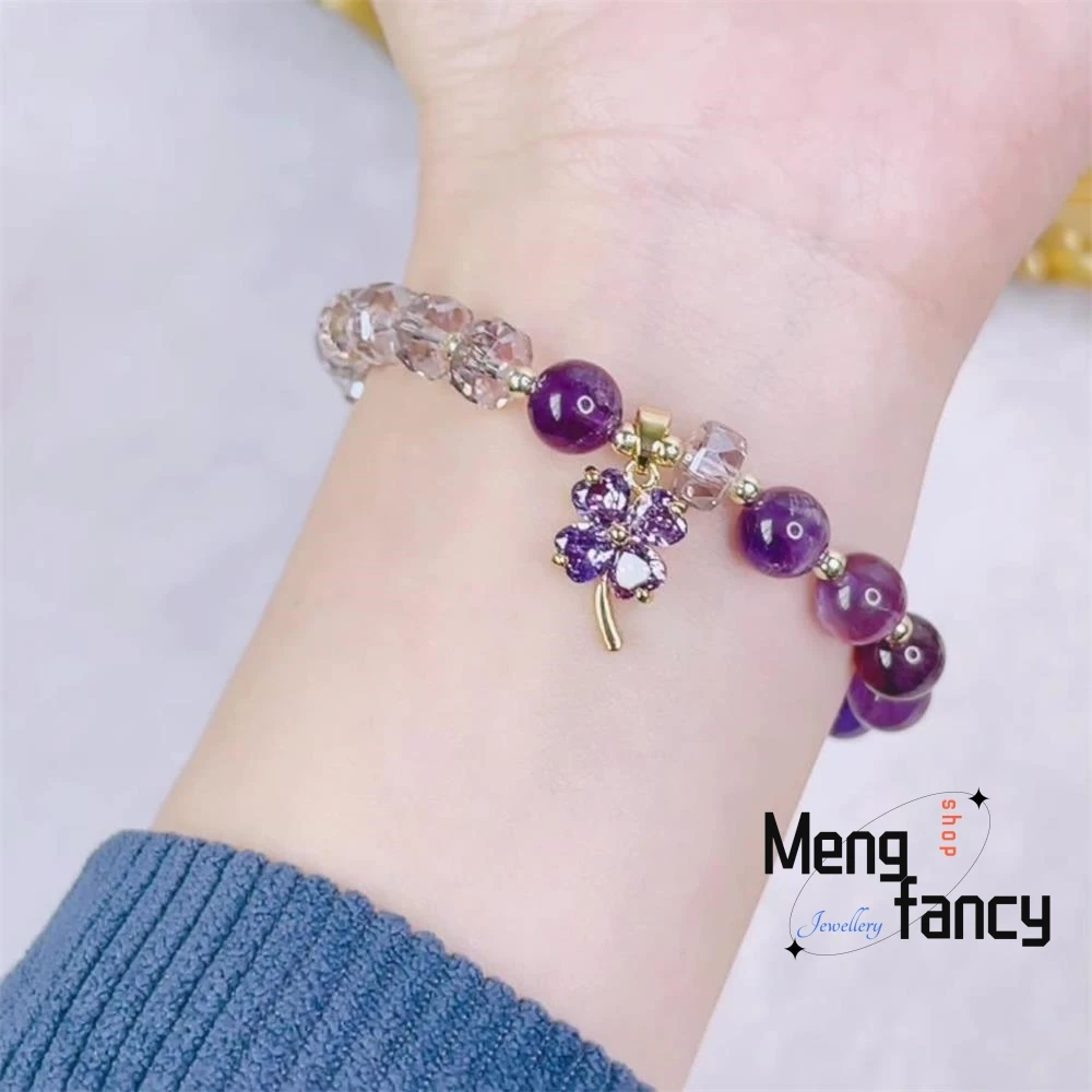 

New Lucky Grass Amethyst Bracelet Female Simple Super-flash Crystal String Temperament Girlfriends Birthday Gift Fashion Jewelry