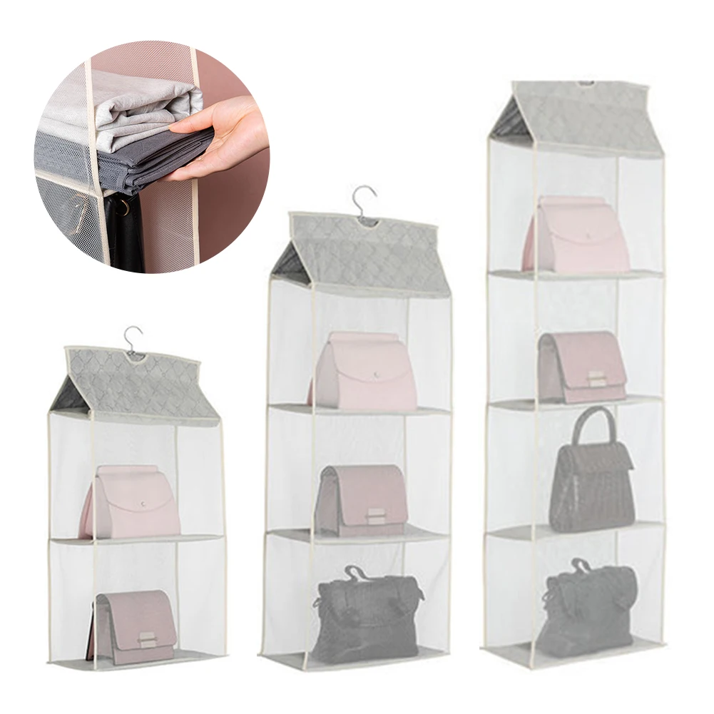 2/4 Layer Handbag Storage Hanging Bag Organizer Wardrobe Closet Storage Transparent Three-dimensional Home Organiza Hanging Bag