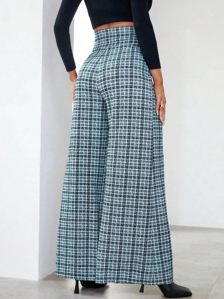 Pantaloni da completo con dettagli bottoni con stampa scozzese - Pantaloni classici a quadri, adatti per vestire professionali alla moda