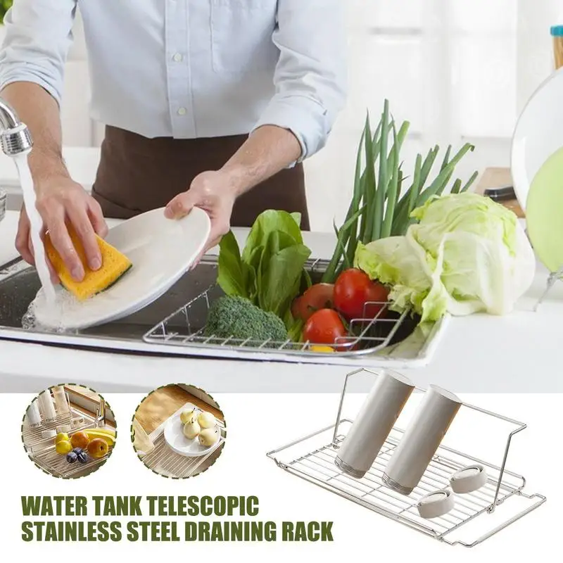 

Dish Dry Rack Metal Dish Drying Rack Drainer Stainless Steel Strainer Extendable Utensil Holder Storage Organizer Over The Sink